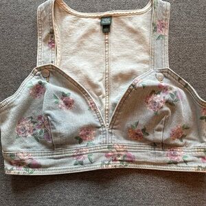 Wild Fable M Cropped Denim Jean Top Vest Floral Pink Blue Coquette Festival